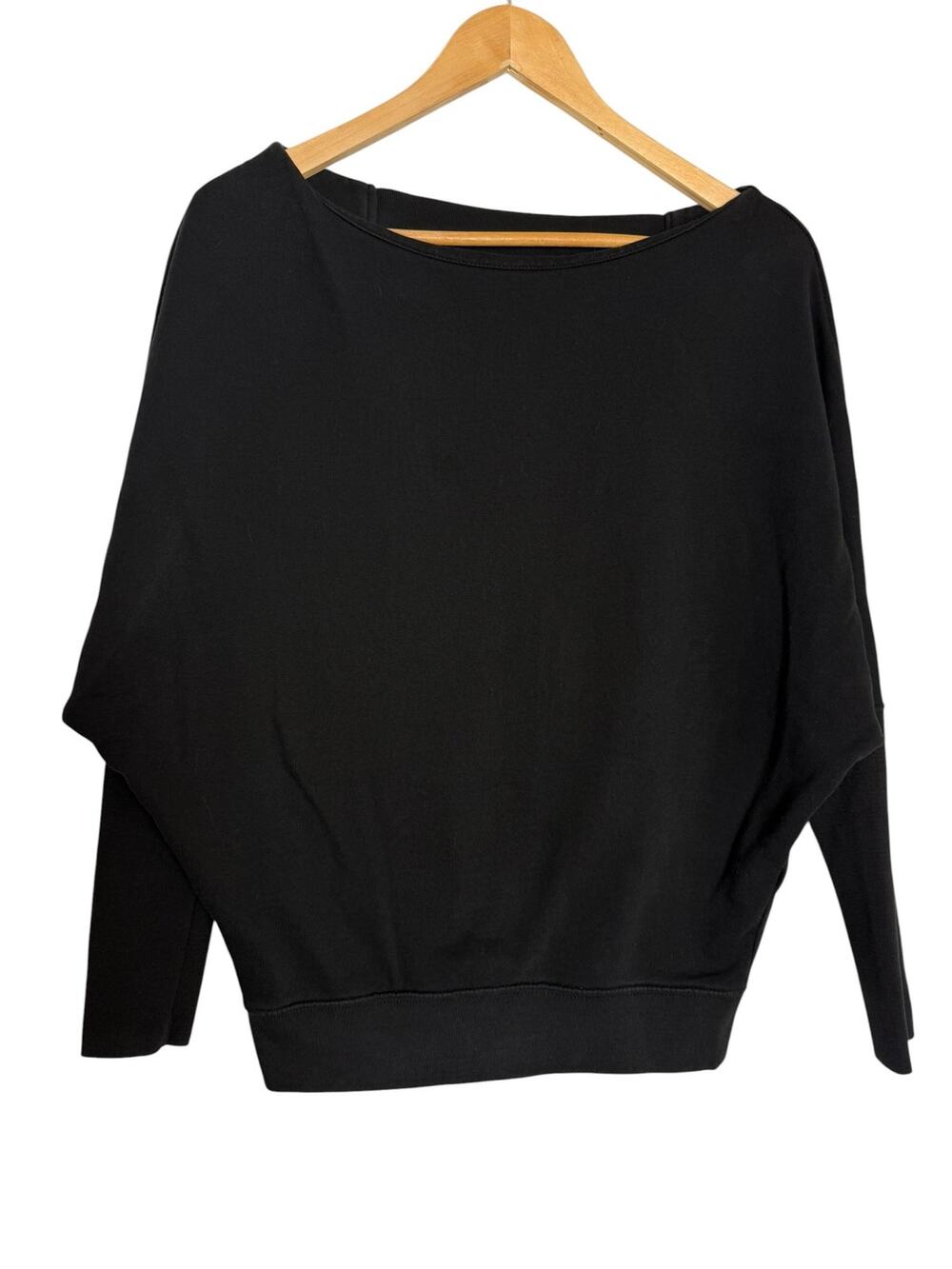 AllSaints Solid Black Boat Neck Drop Shoulder Long Sleeve Cotton Sweatshirt S